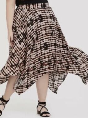 Torrid Midi Challis Handkerchief Asymmetric Tie Dye Shibori Lagenlook Skirt